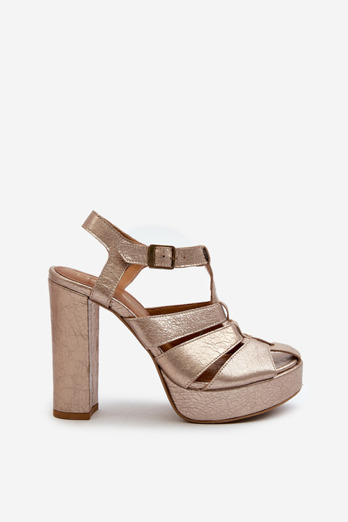 Dámske kožené sandále na vysokom opätku Maciejka 06050-25 Zlaté