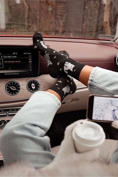 Dámské ponožky kočky a srdce černé