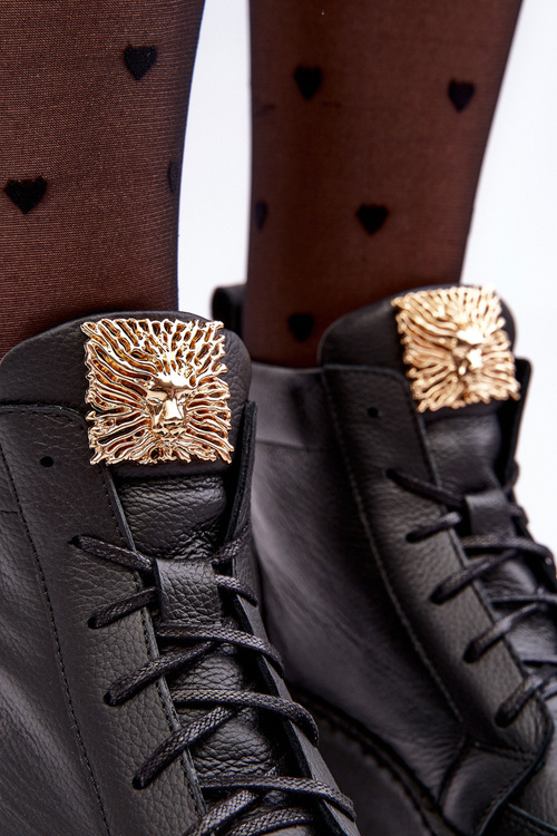 Dámské šněrovací boty s koženou ozdobou černé Nicole 2833