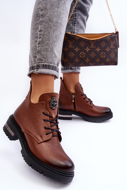 Dámska plochá kožená topánky hnedá lemar charline