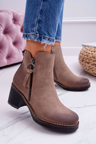 Dámské Kotníkové Boty Na Podpatku zateplené Béžové Delia