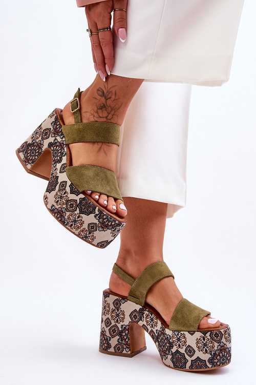 Kožené sandály na podpatku Maciejka 06089-24 Zelená