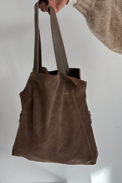 Semišová Taška Shopper Tmavě Béžová Miraya