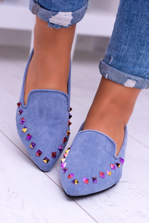Lu Boo modré loafers Iridescent bodce Semiš Spike