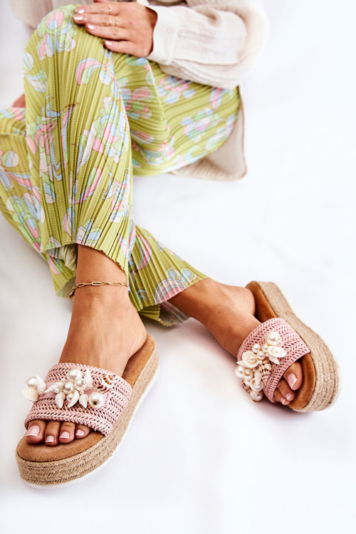 Dámské pantofle na platformě s mušlemi růžové Tolia