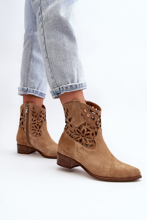 Průsvitné kotníčkové kovbojky se zvýšenou podpatkem z semiše Zazoo 3404 Beige