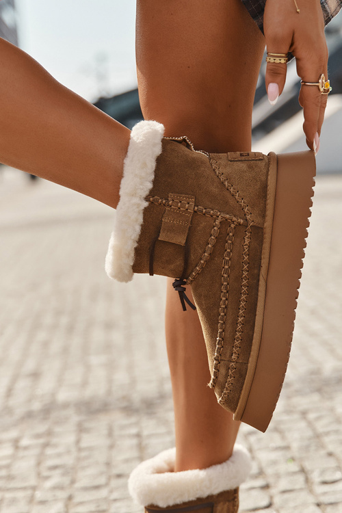 Semišové dámske snehule s ozdobnými švami Big Star SS274373 Camel