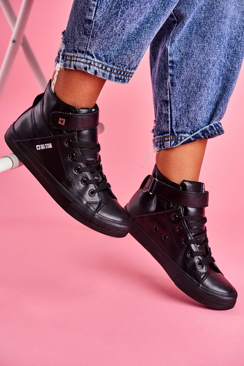 Dámska kožená koža veľká hviezda v274542 čierne tenisky