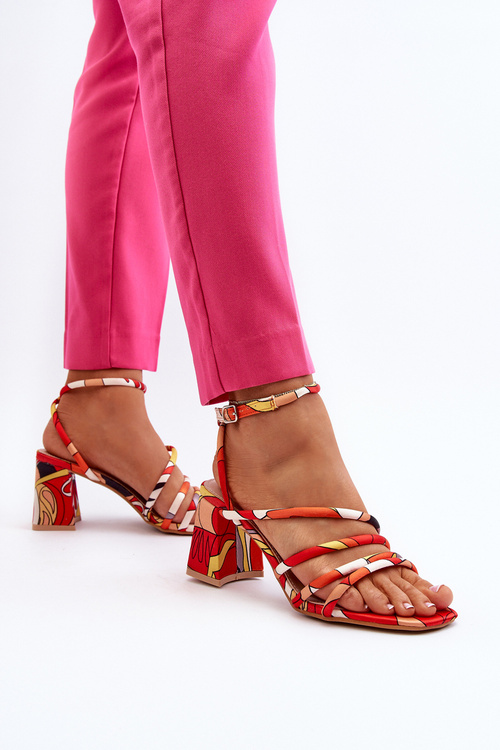 Vzorované oranžové sandále na opätku Jenglla