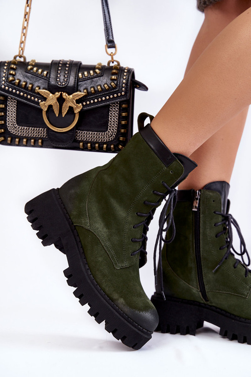 Klasické semišové teplé boty zelené Caima