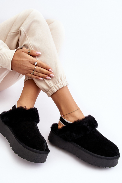 Kožené Semišové Papuče Dámske Na Platforme S Kožušinou Čierne Sophienne