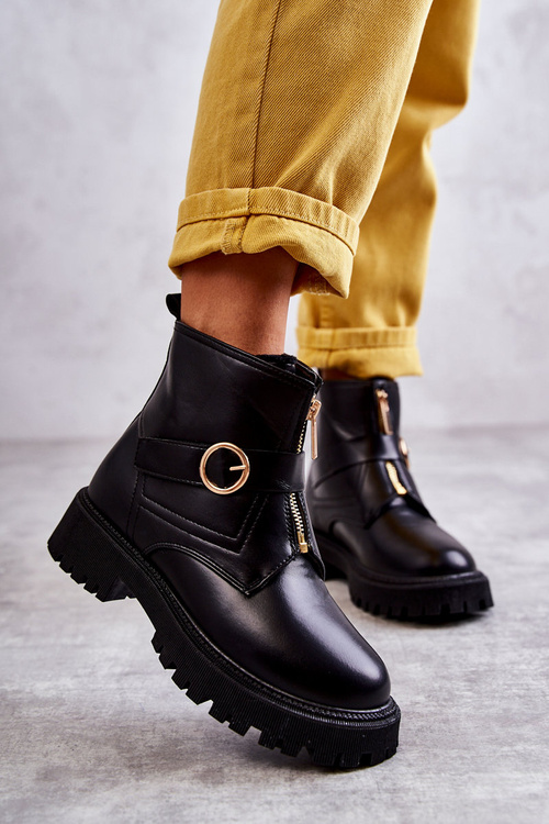 Kožené Teplé Kozačky Se Zipem černé Verina