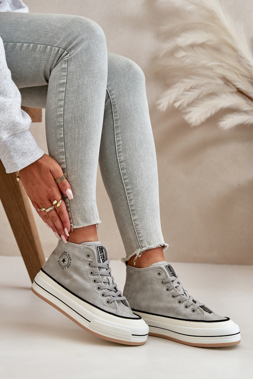 Zateplené dámské tenisky na platformě z eko kůže Big Star OO274070 šedé