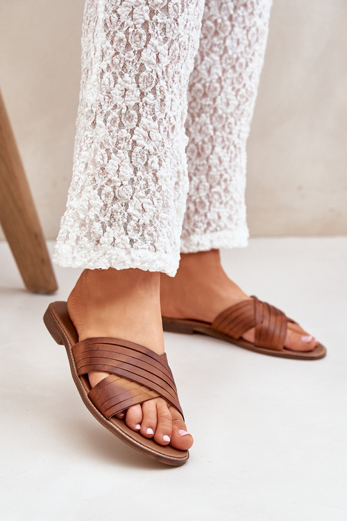 Kožené Dámske Šľapky Lewski Shoes 3682 Camel