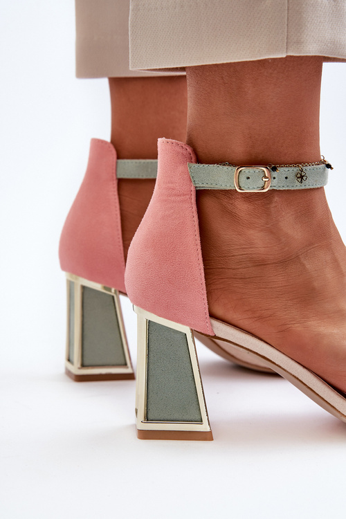 Sametové sandály na podpatku Fuksie Pholia