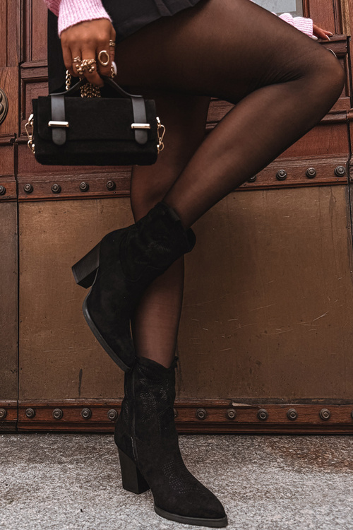 Dámské kovbojky na podpatku Eko semiš Černé Carissa