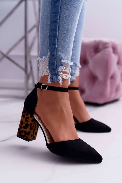 Dámské Lodičky Na Podpatku Leopardí černé Ferri