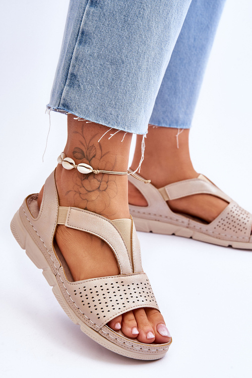 Dámské kožené nazouvací sandály béžové Lora