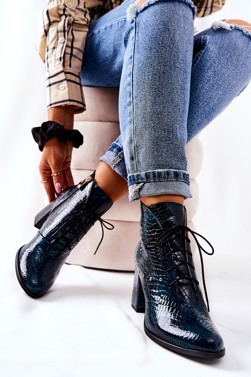 Dámské Kožené Boty Na Podpatku Zelená Neliko