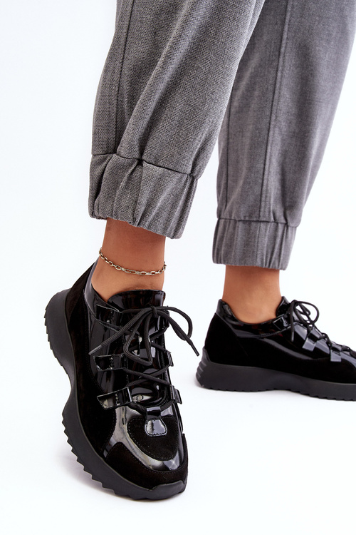 Kožené lakované dámské sportovní boty M01/2 Zazoo Černé