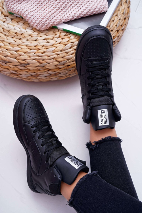 Dámske tenisky s veľkými hviezdami Wysokie Black EE274211