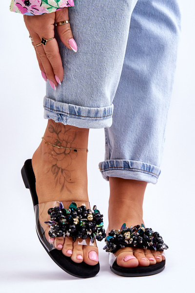 Dámské pantofle s ozdobnými kamínky S.Barski KV-576-3 Černá