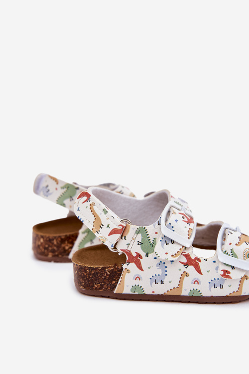 Dětské sandály na korkové podrážce s přezkami dinosauři multikolor Thessa