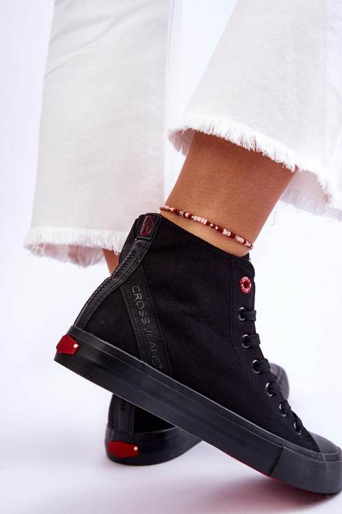 Dámske klasické vysoké tenisky krížové džínsy LL2R4088C Black