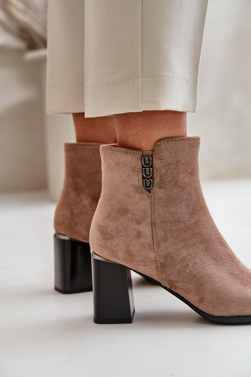 Zateplené Eko Semišové Dámske Čižmy Na Opätku Zapínanie Na Zips Hnedé Erillia