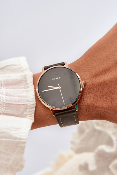 Dámské Kožené Analogové Hodinky Bez Niklu Ernest Černé E94195