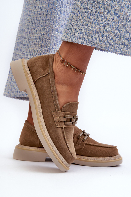 Dámske Semišové Mokasíny na Plochej Podrážke s Ozdobou D&A TW101 Hnedé