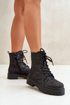 Zateplené botky workery dámské zdobené flitry černé Liatheine