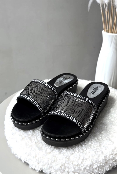 Dámské Žabky S Flitry Černo-Stříbrné Rivanique