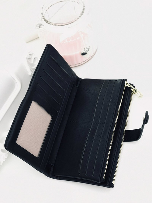 Large Women's Black Trendy Wallet Gold Zipper