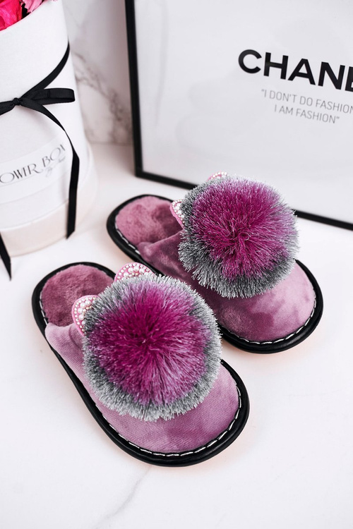 Dětské Domácí Pantofle S Bambulí Fialové Cinderella