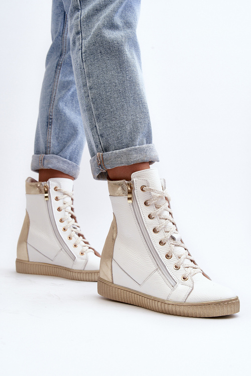 Zazoo 3081 Dámske kožené tenisky na platforme biele