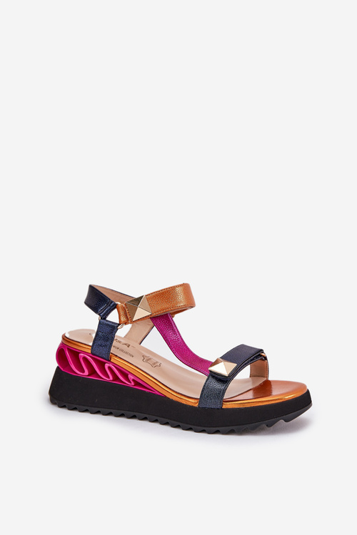 Kožené dámské sandály na platformě D&A CR51-135 Multikolor