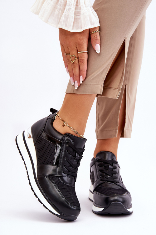 Kožené športové topánky na malom klinovom čiernom braylene