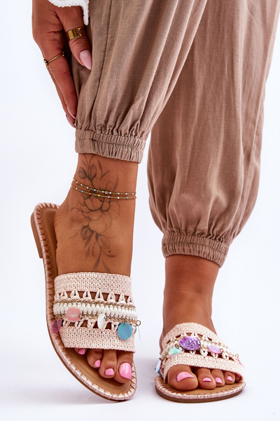 Dámské pletené zdobené pantofle Růžové Millano