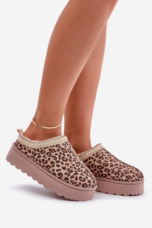 Dámske Snehule Na Platforme Zateplené Kožušinou Leopard Hnedé Popruhy