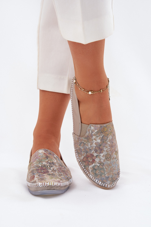 Vzorované Kožené Baleríny Maciejka T3512-73 Béžové