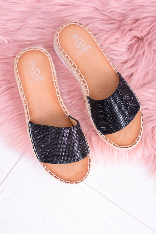 Dámské černé pantofle Lu Boo Rhinestones ShineMadam