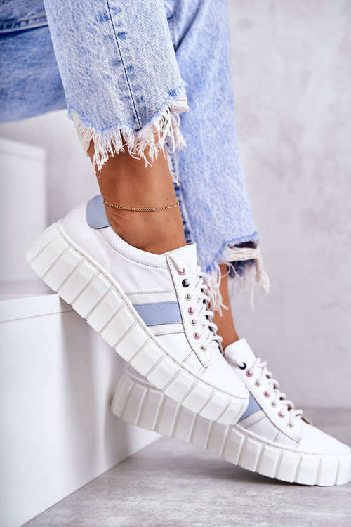 Dámske kožené športové topánky zviazané biele a modré Ariva