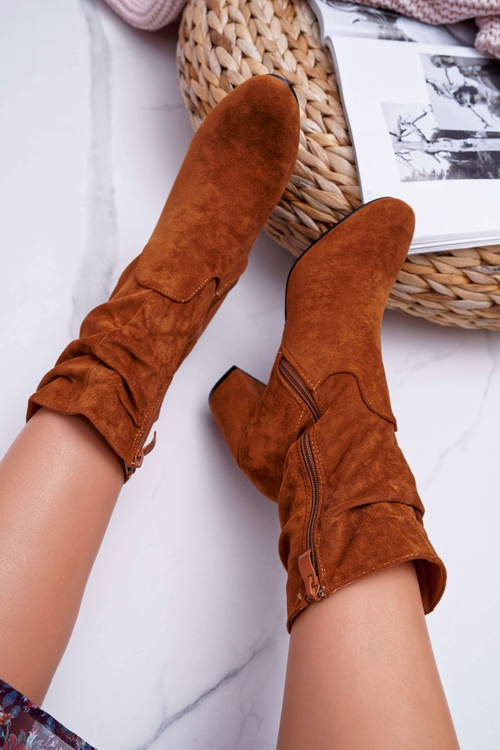 Dámské Kotníkové Boty Na Podpatku Semišové Camel Endless