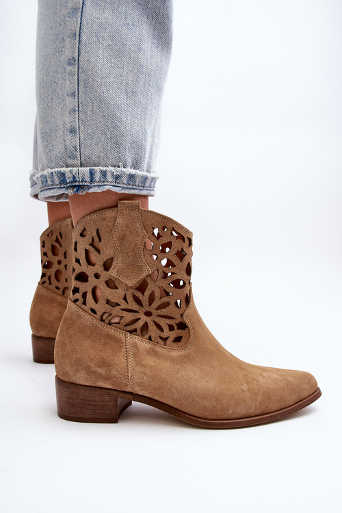 Průsvitné kotníčkové kovbojky se zvýšenou podpatkem z semiše Zazoo 3404 Beige