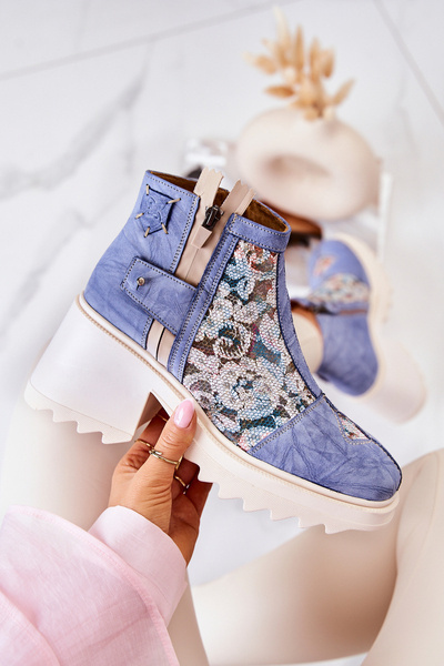 Kožené holínky na masivním sloupku Maciejka Modrá 05325-06