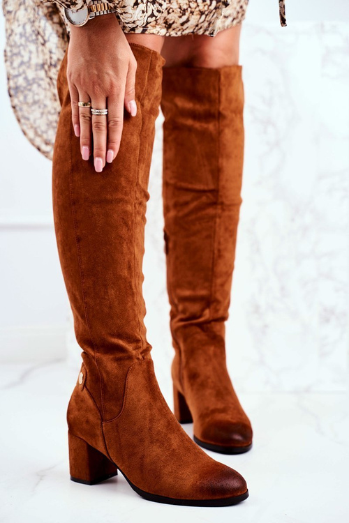 Dámské Kozačky Na Podpatku Semišové Camel Torgos