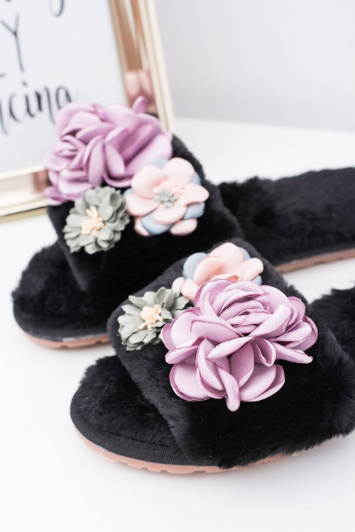 Čierne dámske papuče s kvetmi lu Boo kytica