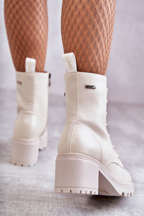 Dámské teplé kozačky na vysokém podpatku Světle béžová Grethe