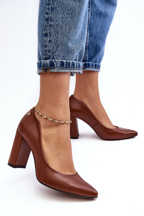 Kožené lodičky na sloupku Laura Messi 2624/237 Hnědé